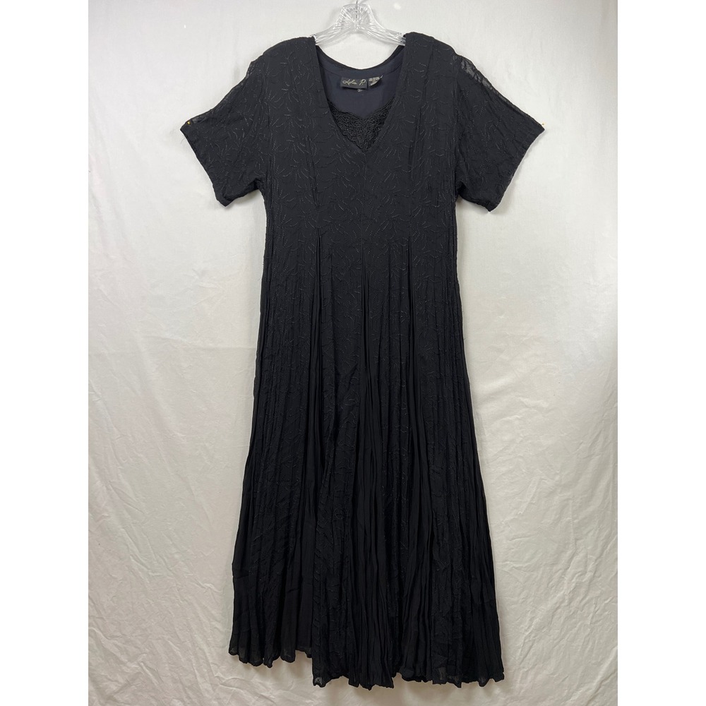 Lola P Maxi Dress Women S Black Embroidered Y2k V-Neck Whimsy Goth Boho